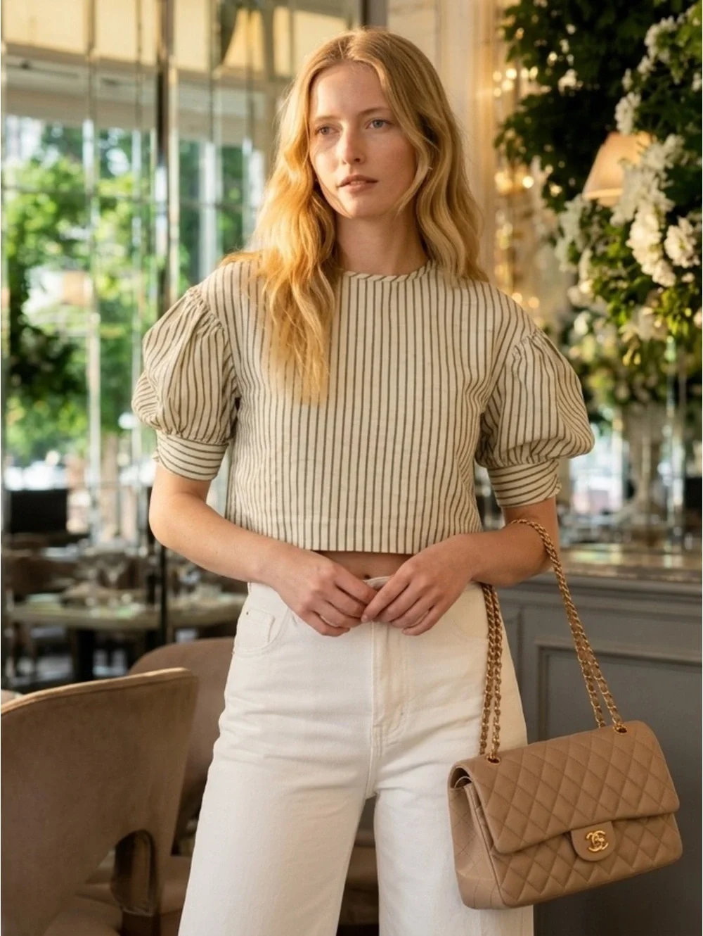 Tuckernuck Blue Linen Stripe Puff Sleeve Edie Top